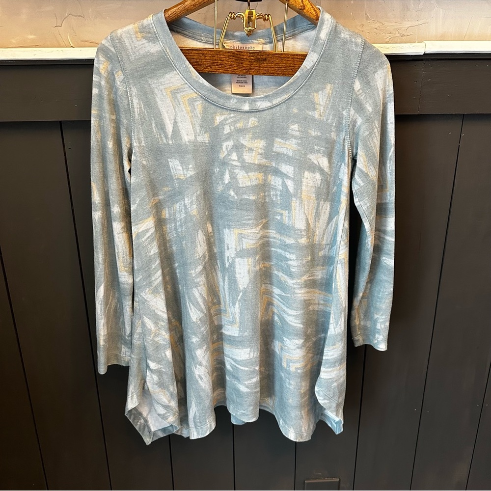 Philosophy Blue Long Geometric Sleeve Asymmetrical Swing Tunic- Size Large‎